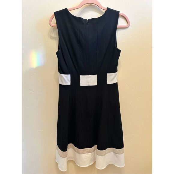 Calvin Klein Tri Color Black White Beige Fit and Flare Dress Size 6 - Picture 3 of 4